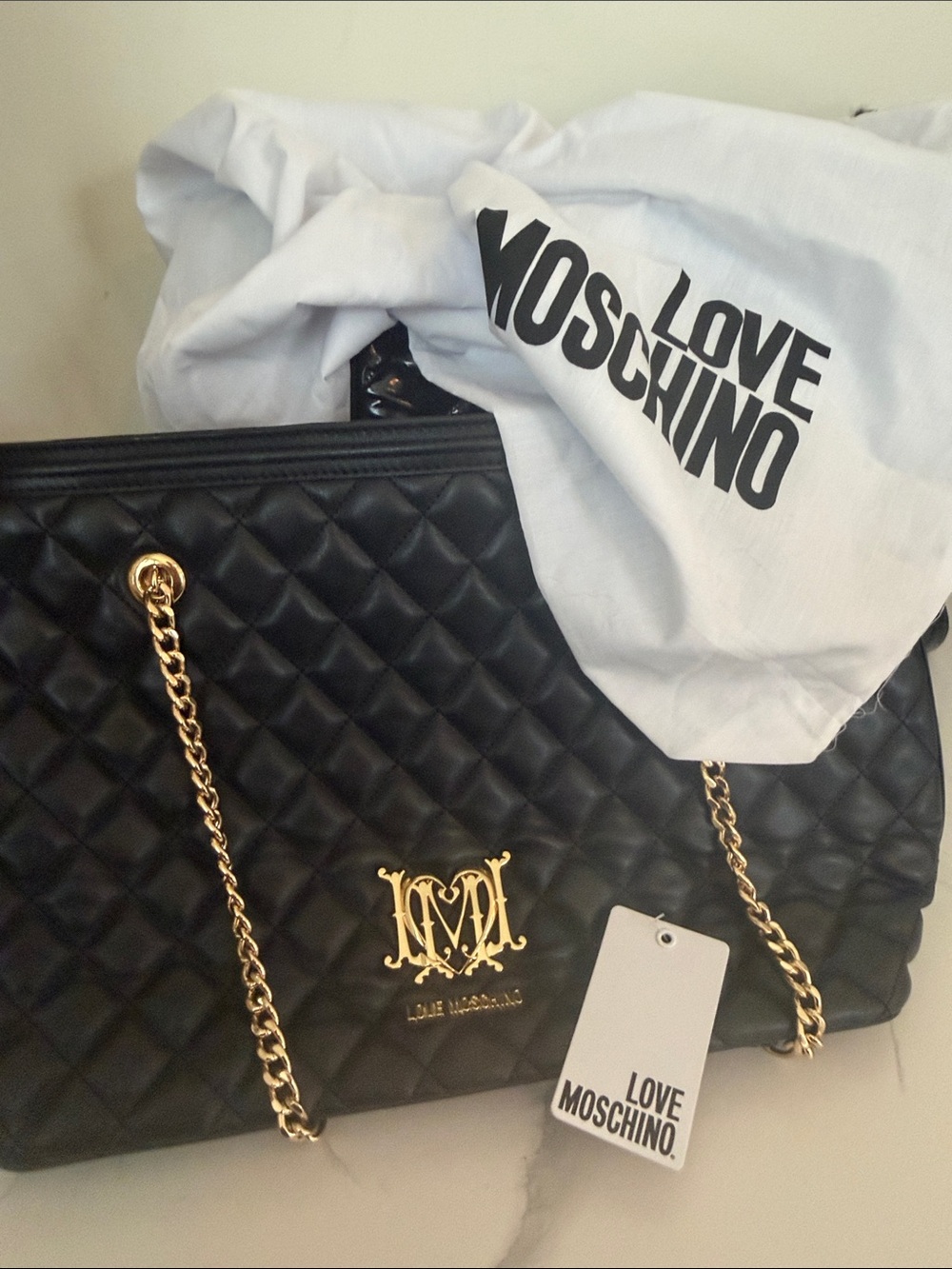 Love Moschino Black Quilted Shoulder Bag with Gold Chain